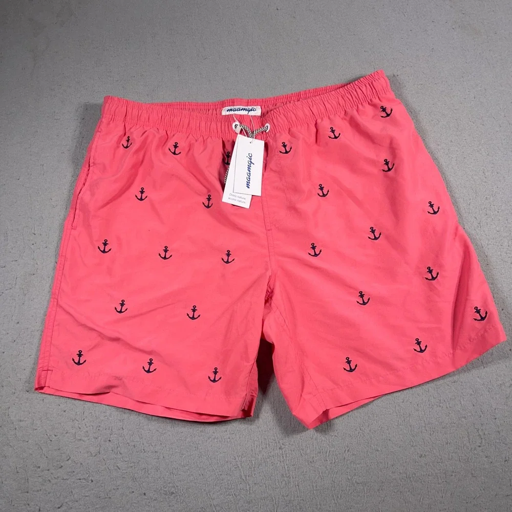 MaaMgic Swim Trunks Men‎ XXL Anchor Print  Shorts Coral Pink Beach Pool Summer